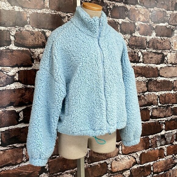 Urban Outfitters Shearling Fleece Full Zip Pockets Blue Size Small S - Picture 7 of 15
